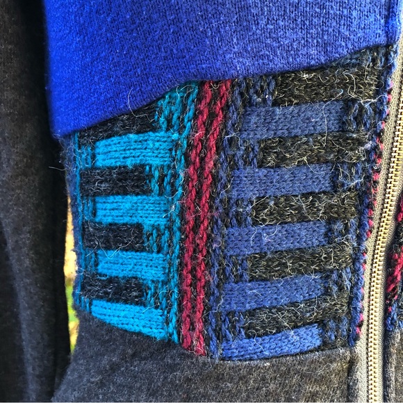 Patchwork Upcycled Sweaters Small Blue Red Gray Zip Up Sustainable Wool Acrylic - Picture 5 of 7